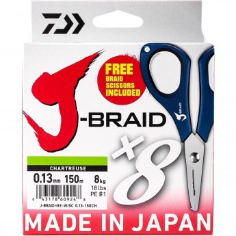 Шнур DAIWA J-Braid X8E-W/SC 0,13мм 150м chartreuse + ножницы Шнур DAIWA J-Braid X8E-W/SC 0,13мм 150м chartreuse + ножницы